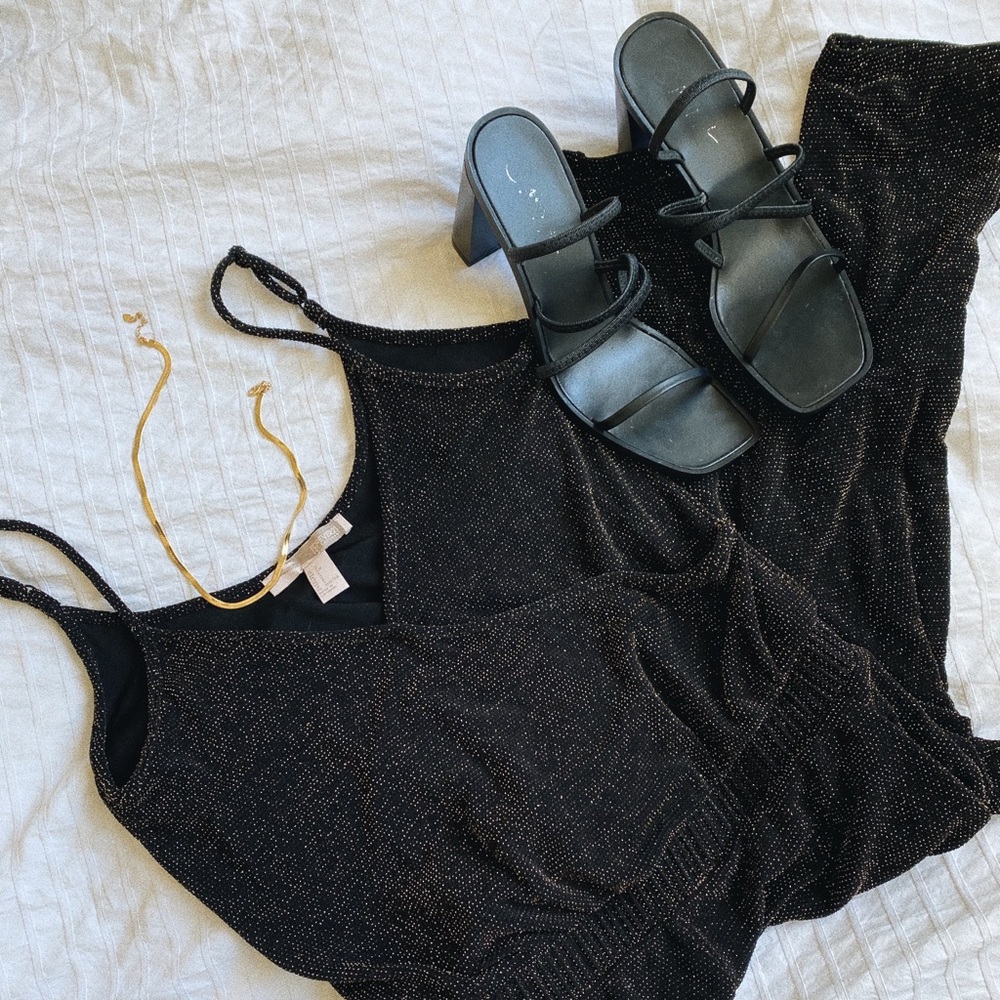 3/$15 Forever 21 black and gold glitter jumpsuit